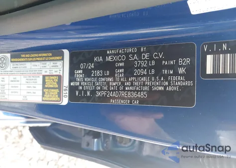 2024 Kia Forte Lxs from USA, damaged, VIN 3KPF24AD7RE836485